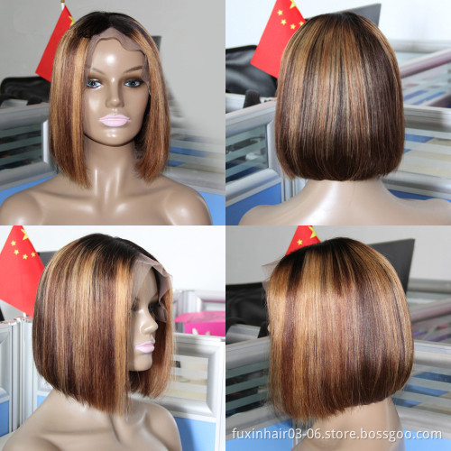 10 12 14 16 Inch Short Highlight Honey Blonde Blunt Cut Bob wig 13x6 Pre Plucked Ombre Straight Bob 150 Transparent Lace Wig